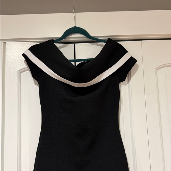 bebe off the shoulder Black Dress with White Trim medium - Picture 3 of 6